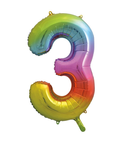 3 Jaar Cijfer Ballon Regenboog Leeg 86cm van Unique koop je bij Partywinkel