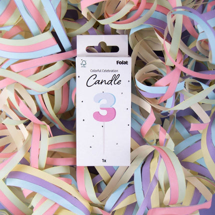 3 Jaar Kaars Blauw Roze 9cm van Folat koop je bij Partywinkel