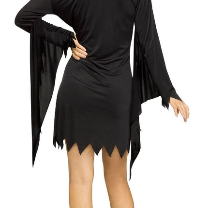 Halloween-kostume, sort, til kvinder, spøgelse med ældet ansigt