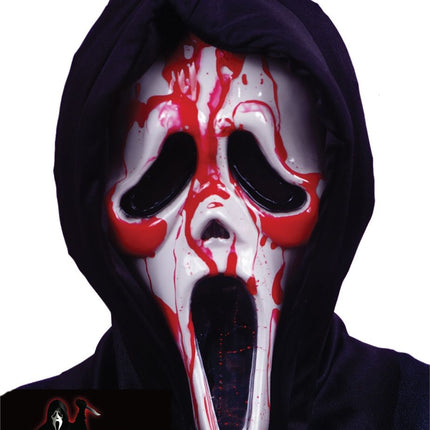 Halloween-maske, hvid og rød med kunstigt blod
