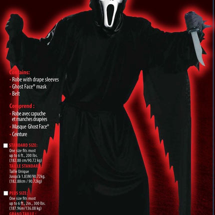 Halloween-kostume, sort, spøgelse til mænd, 3-delt