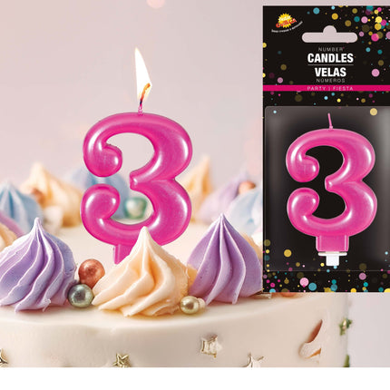 Lyserødt stearinlys 3 år Metallic 8cm