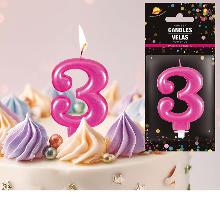 Lyserødt stearinlys 3 år Metallic 8cm