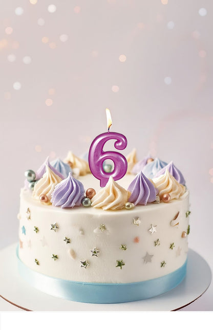 Lyserødt stearinlys 6 år Metallic 8cm