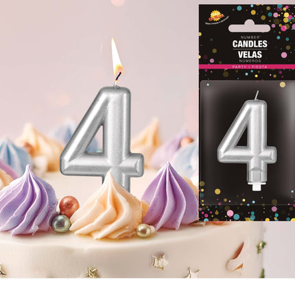 Sølvlys 4 år metallisk 8 cm