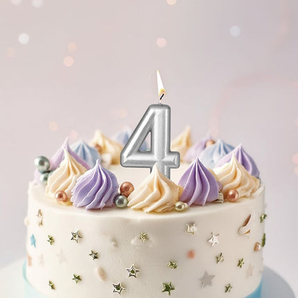 Sølvlys 4 år metallisk 8 cm