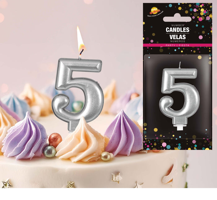 Sølvlys 5 år metallisk 8 cm