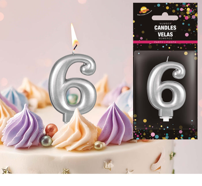 Sølvlys 6 år metallisk 8 cm