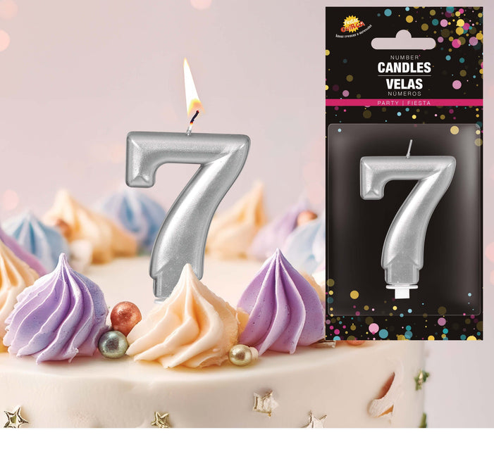 Sølvlys 7 år metallisk 8 cm