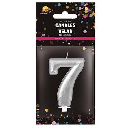 Sølvlys 7 år metallisk 8 cm