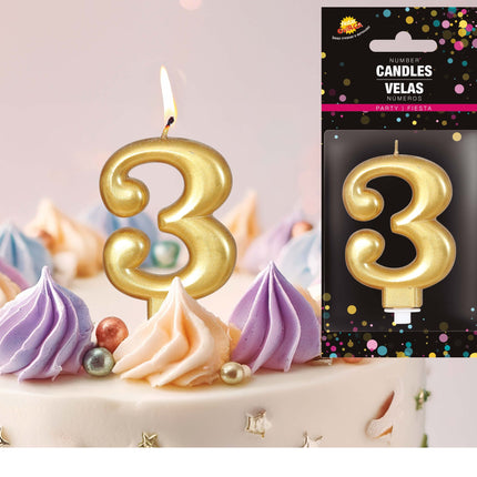 Guldlys 3 år metallisk 8 cm