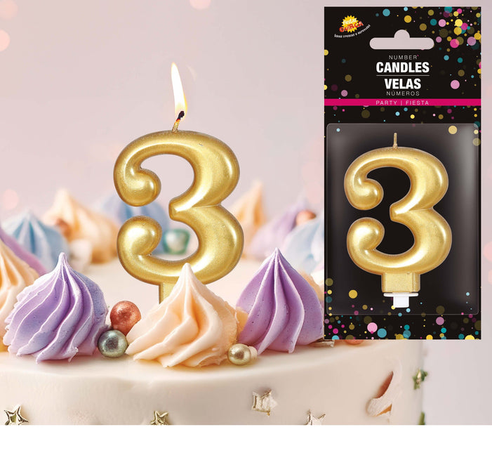 Guldlys 3 år metallisk 8 cm