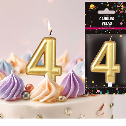 Guldlys 4 år metallisk 8 cm