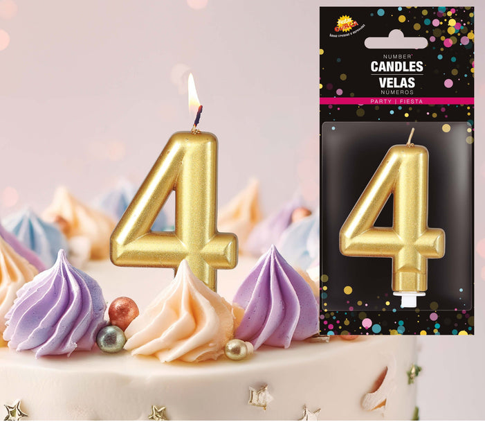 Guldlys 4 år metallisk 8 cm