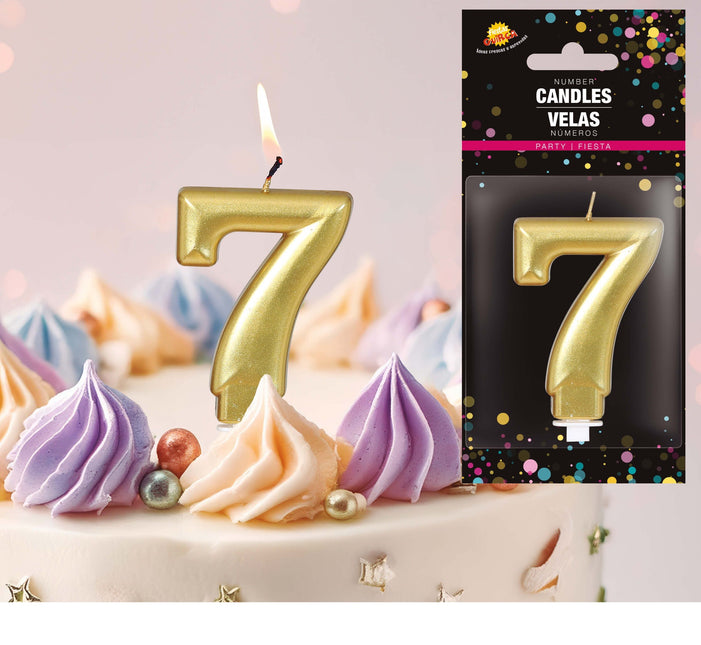 Guldlys 7 år metallisk 8 cm