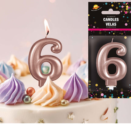 Rosaguld stearinlys 6 år 8 cm