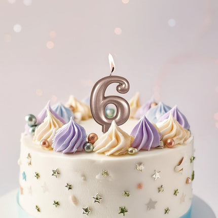 Rosaguld stearinlys 6 år 8 cm