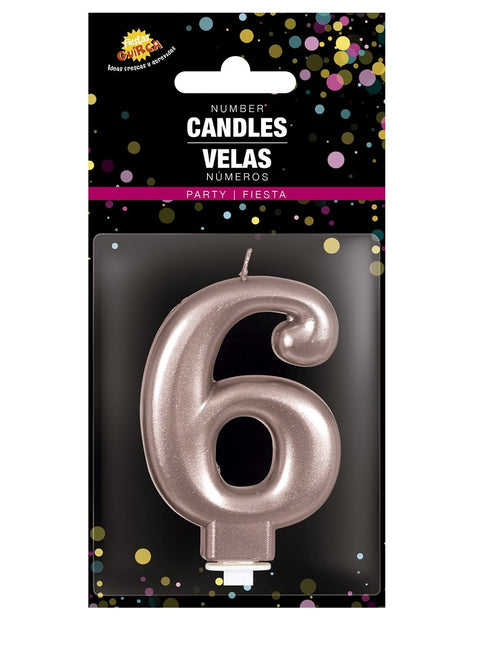 Rosaguld stearinlys 6 år 8 cm