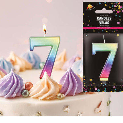 Regnbuelys 7 år metallisk 8 cm