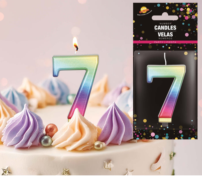 Regnbuelys 7 år metallisk 8 cm