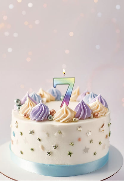 Regnbuelys 7 år metallisk 8 cm