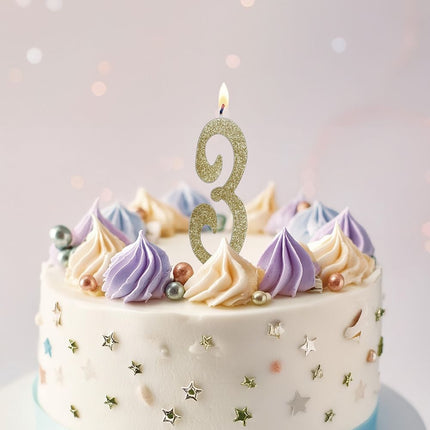 Gyldent stearinlys 3 år Glitter 12,5 cm