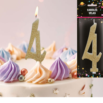 Golden Candle 4 Years Glitter 12,5 cm