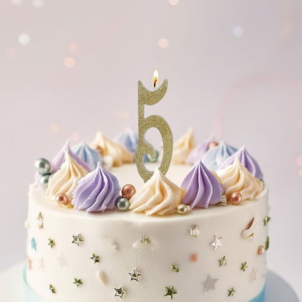 Guldlys 5 år Glitter 12,5 cm