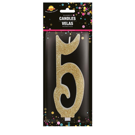 Guldlys 5 år Glitter 12,5 cm