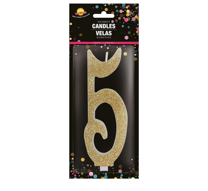 Guldlys 5 år Glitter 12,5 cm