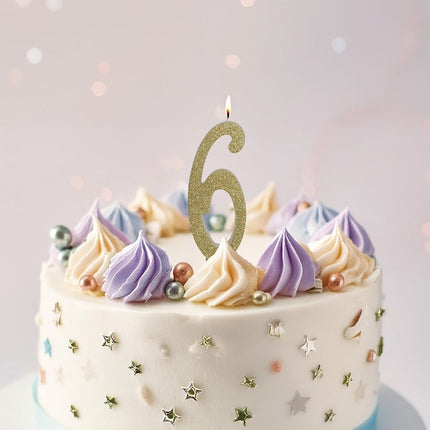 Gyldent stearinlys 6 år Glitter 12,5 cm