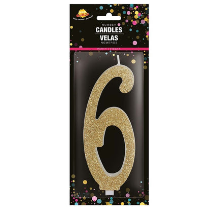 Gyldent stearinlys 6 år Glitter 12,5 cm