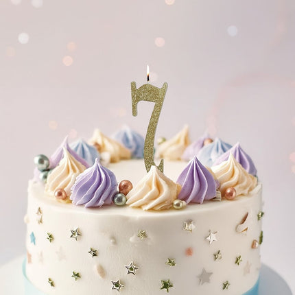 Gyldent stearinlys 7 år Glitter 12,5 cm