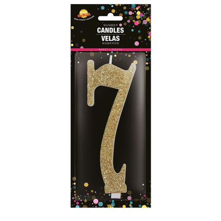 Gyldent stearinlys 7 år Glitter 12,5 cm