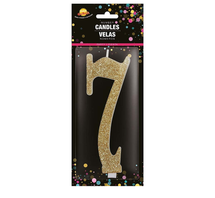 Gyldent stearinlys 7 år Glitter 12,5 cm