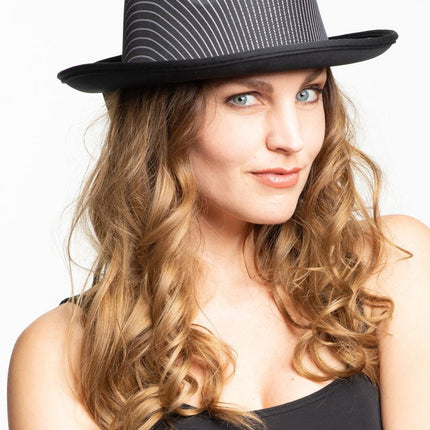 Gangsterhat Sort stribet satin