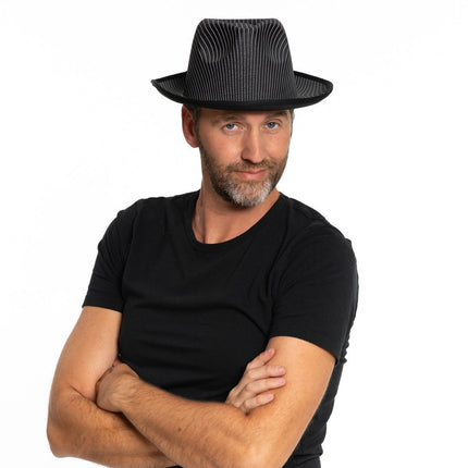 Gangsterhat Sort stribet satin