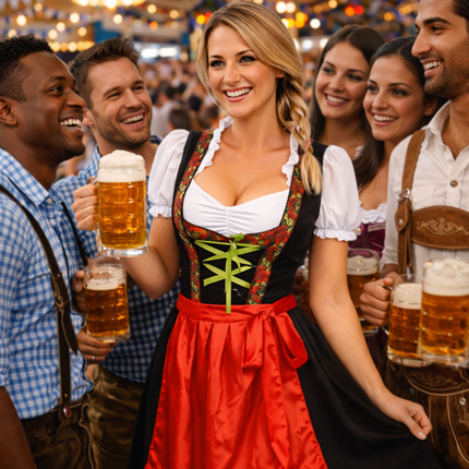Rød dirndl-kjole til Oktoberfest – Rosalie