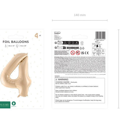 4 Jaar Cijfer Ballon Beige Leeg 72cm van Partydeco koop je bij Partywinkel