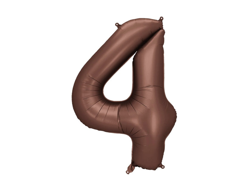 4 Jaar Cijfer Ballon Bruin Leeg 86cm van Partydeco koop je bij Partywinkel