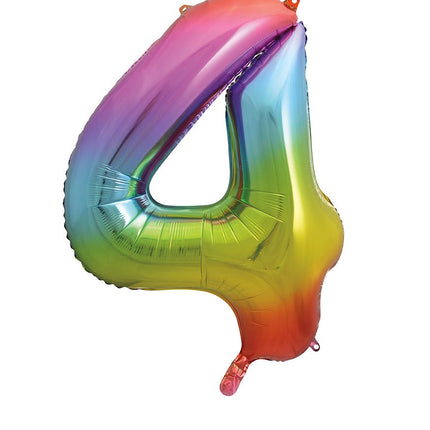 4 Jaar Cijfer Ballon Regenboog Leeg 86cm van Unique koop je bij Partywinkel