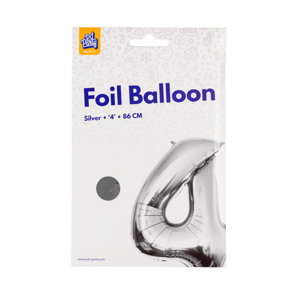 4 Jaar Cijfer Ballon Zilver Leeg 86cm van Paper Dreams koop je bij Partywinkel