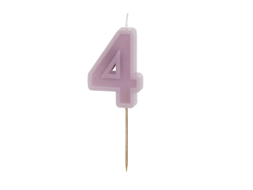 4 Jaar Kaars Paars 10cm van Partydeco koop je bij Partywinkel