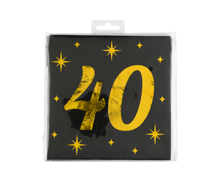 40 Jaar Servetten Zwart Goud 19cm 16st van Paper Dreams koop je bij Partywinkel