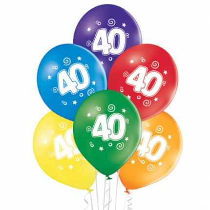 40 år - Farvede balloner, 30 cm, 10 stk.