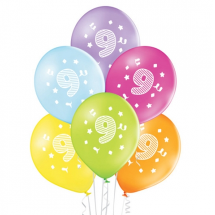 9 år, farvede balloner, 30 cm, 10 stk.