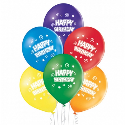 Farvede balloner »Happy Birthday« 30 cm, 10 stk.