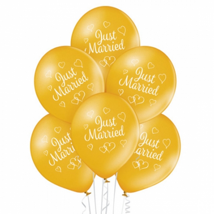 »Just Married«-balloner, guld, 30 cm, 10 stk.