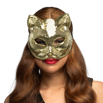 Halvmaske Disco Cat, guld
