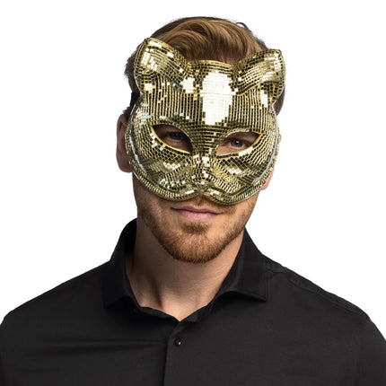 Halvmaske Disco Cat, guld
